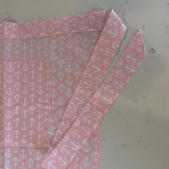 Hearth and Home Hand Crafted One Pocket Anchor Print Fabric Apron Pink Wht OS - Picture 4 of 7